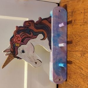 Handmade Wood Unicorn 3 Peg Wall Rack